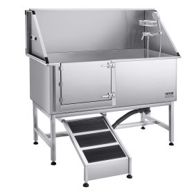VEVOR Stainless Steel Dog Washing Station, 62 inch Pet Grooming Tub w/ Ramp, PE Water Filter Board