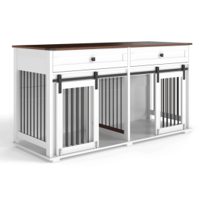 63'' Large Dog Crate Furniture for Double Dog, Wooden Dog Kennel with 2 Drawers,Divider and Sliding Door