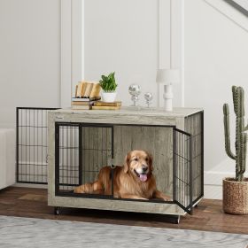39inch Dog Crate Furniture End Side Table With Wheels (Option: Gray)