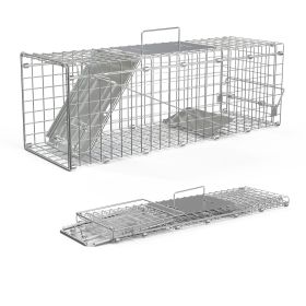2Pcs 24X7.48X8.27IN Folding Humane Live Animal Trap Cages Easy To Catch And Release Foldable Cat Trap Galvanized Steel For Small Cats Squirrels R (Option: 2 Cages)