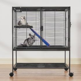 36' Metal Small Animal Cage 2-Tier Rolling Ferret Cage With Tray A Ramp (Option: Black)